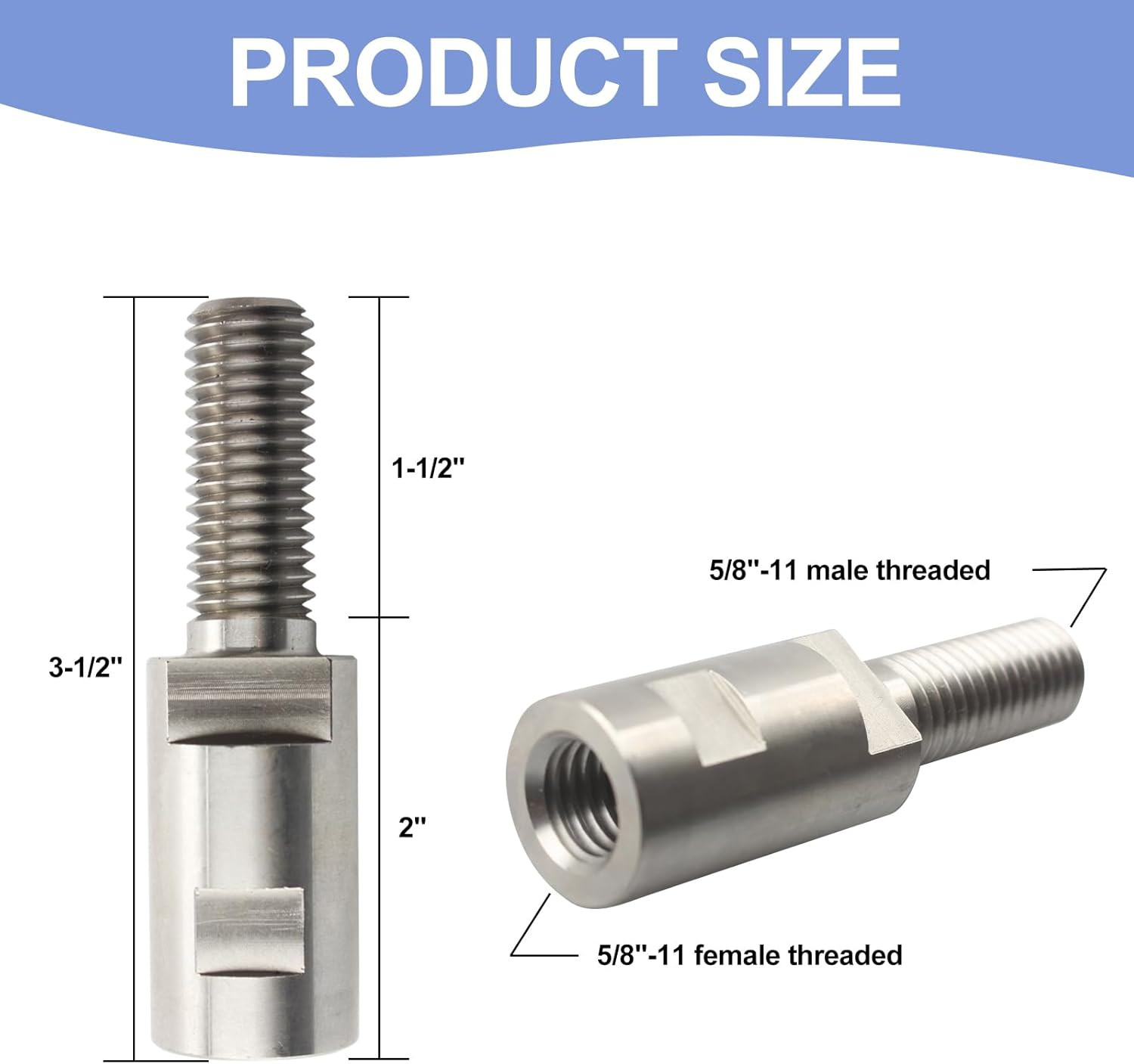 3-1/2" Stainless Angle Grinder Arbor Extension,1-1/2" Thread Length,For Angle Gr