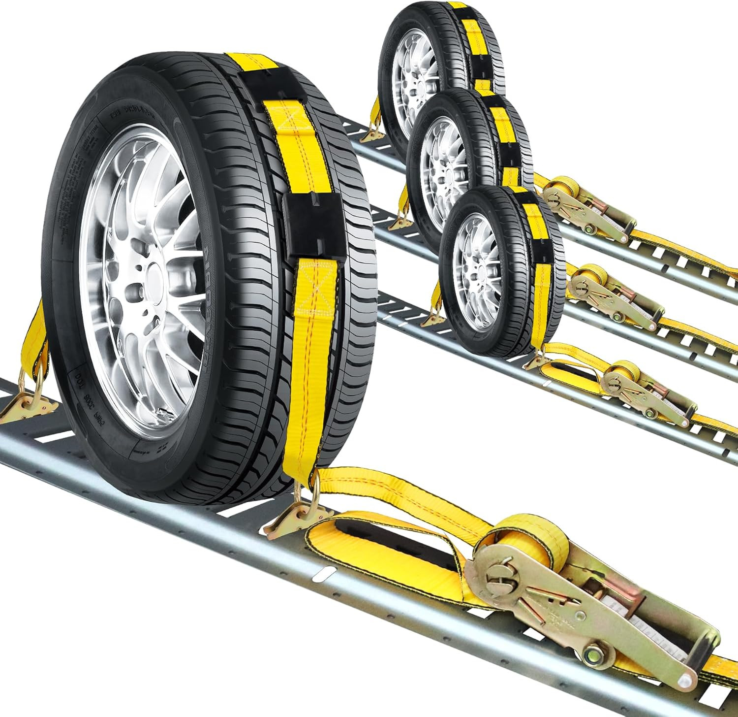 Heavy Duty E Track Tire Straps 10,000lb Break Strength - 4 Pack Vehicle Tie Down