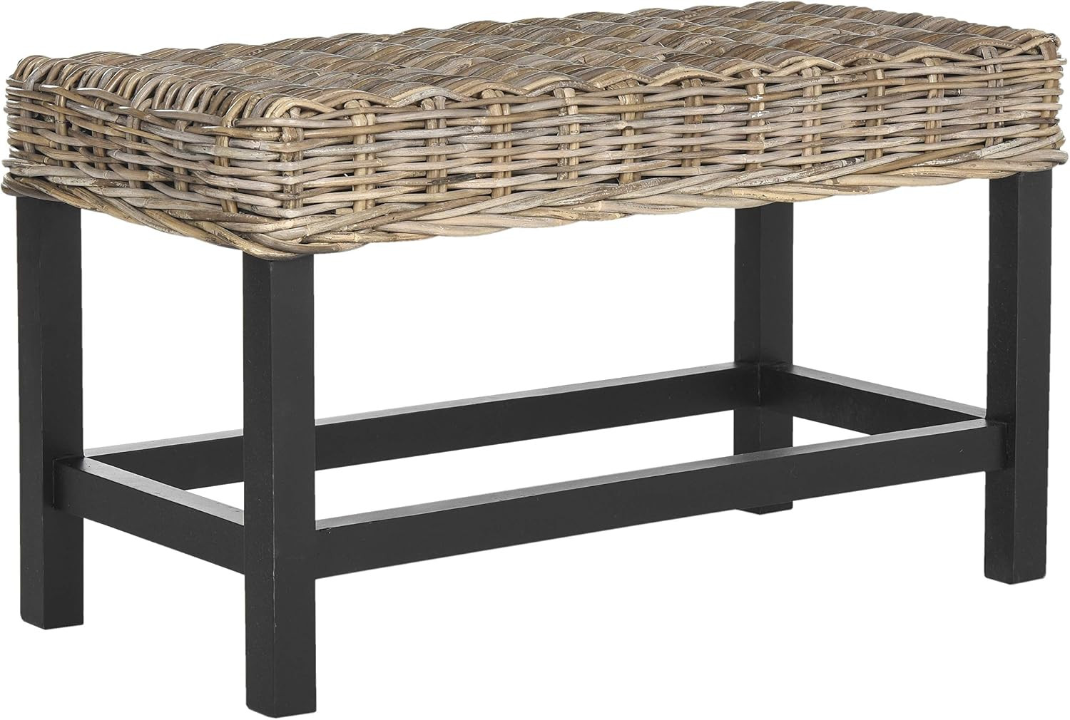 SAFAVIEH Home Collection – Omari Natural Wicker Accent Bench with Mahogany Legs,