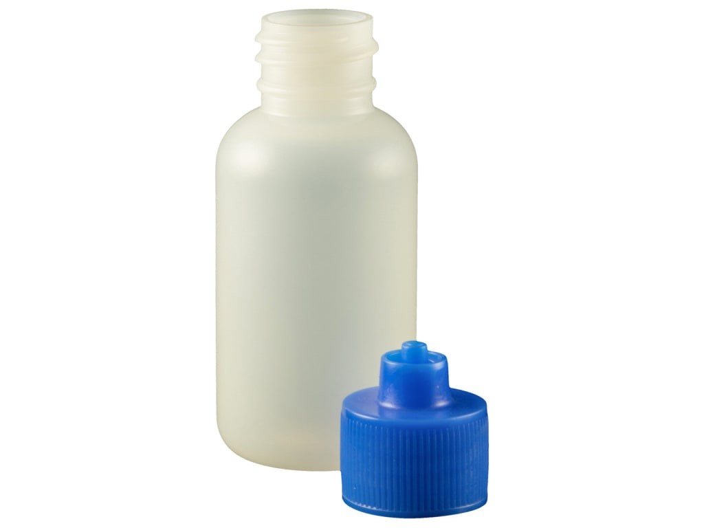 Jensen Global JG1.0BC-B - 1 oz. Bottle LDPE Boston Round w/ Blue Luer Lock Cap