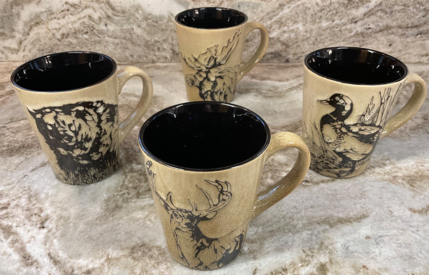Coffee Mugs Mossy Oaks Wildlife. Moose, Deer, Bear And Duck. Set Of 4. New
