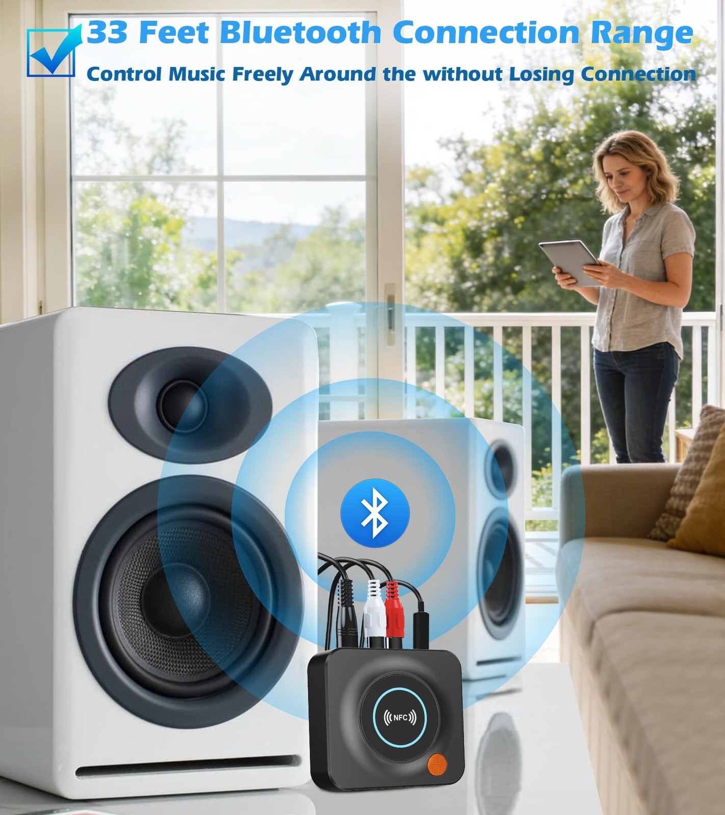 Bluetooth Receiver for Home Stereo, AUX RCA to Bluetooth Adapter | NFC Bluetooth