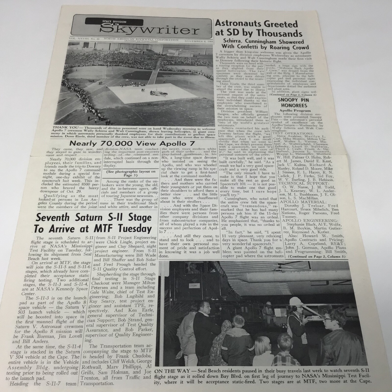 1968, November 8,  SKYWRITER North American Aviation Vol, XXVIII , No. 44