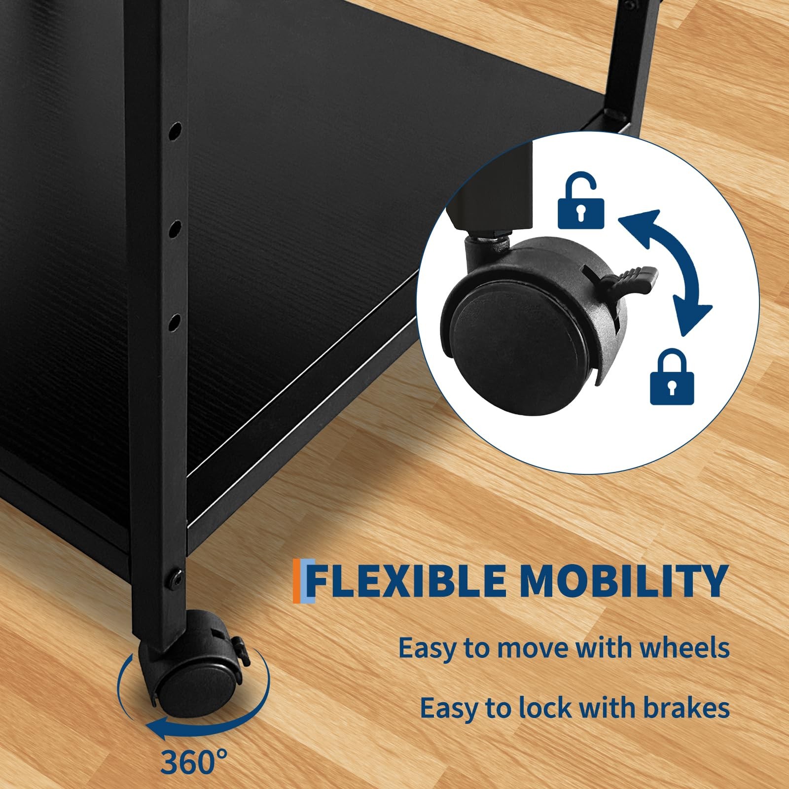 2 Tier Under Desk Printer Stand with Storage, 20" Deep Printer Table with Wheels