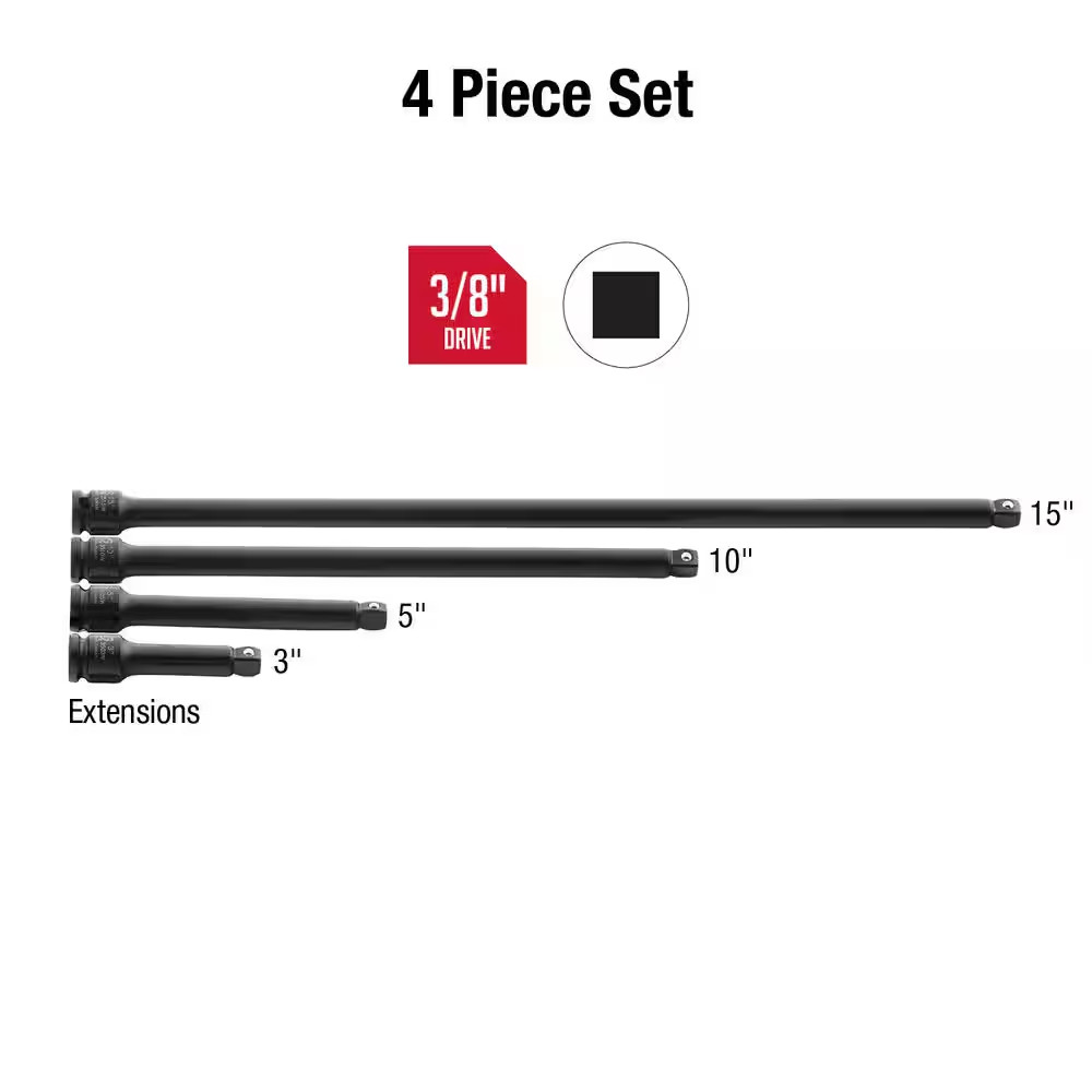 3/8 In. Wobble Drive Extension Impact Socket Set (4-Piece)
