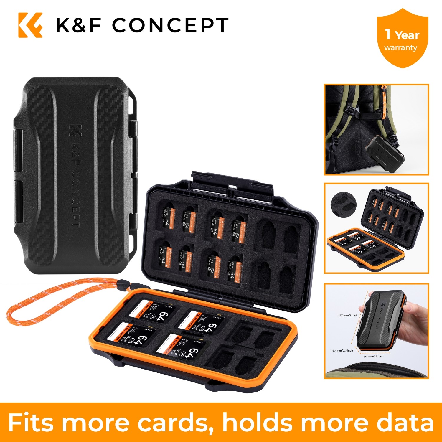 K&F CONCEPT 36 Slots Memory Card Case Box for 12 x SD 24 x Micro SD (TF) Cards
