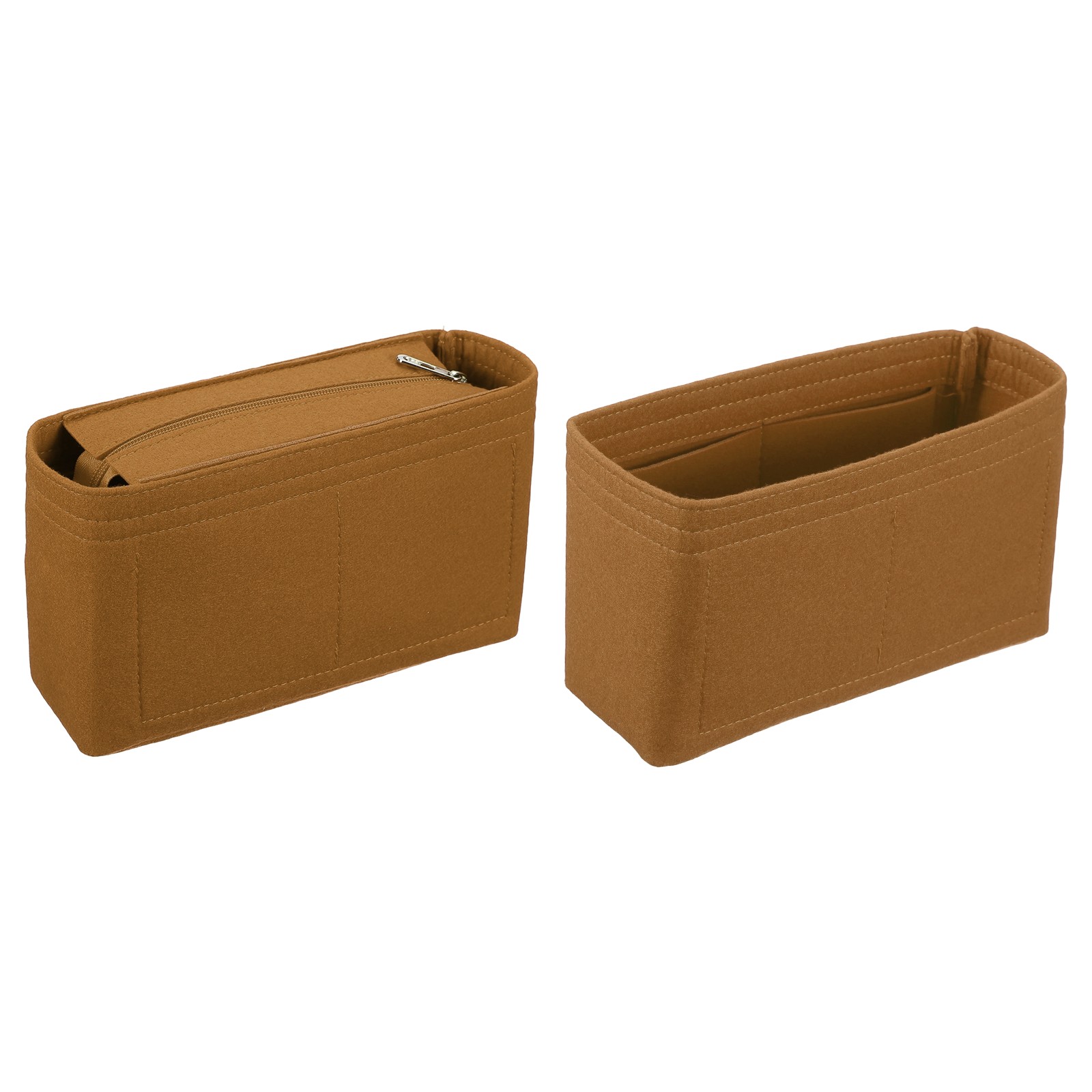 Purse Organizer Insert Set, Felt Organizer Bags with Zipper, Brown