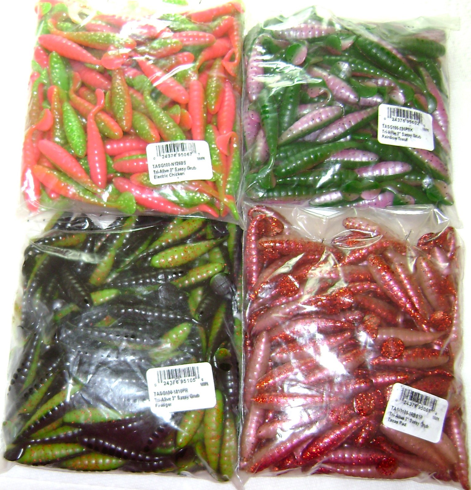 400 MISTER TWISTER 3 INCH TRI-ALIVE SASSY GRUB LURES FIRETIGER TEXAS RED TROUT