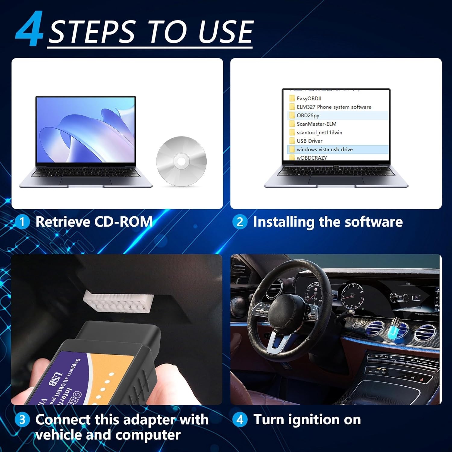 ELM327 OBD2 USB Adapter OBD2 to USB Scanner Adapter OBDII Diagnostic Cable