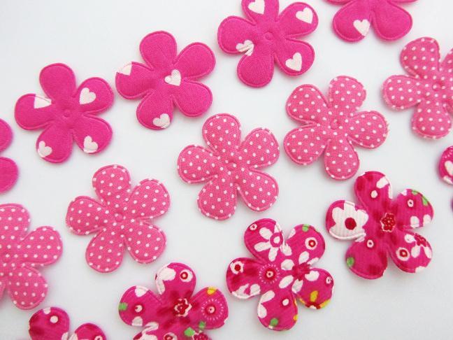 60 Fuchsia Hot Pink Fabric Flower Applique/Swiss Dot/Floral/Heart Mix/Trim H571