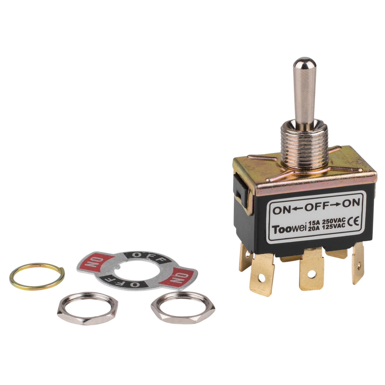 DPDT On/Off/On Toggle Switch 6 Spade 20A 125VAC 3 Position
