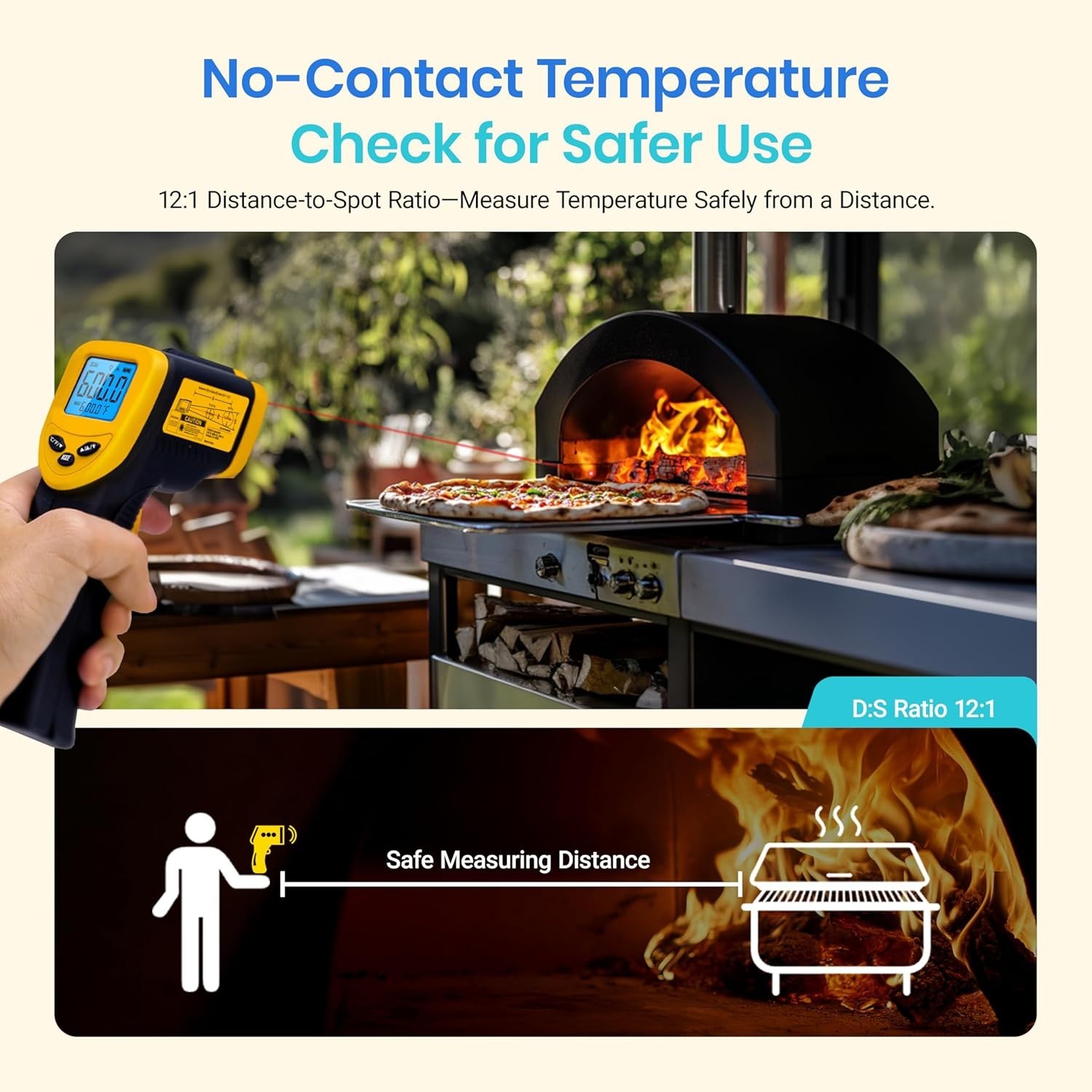 Versatile Non-Contact Temperature Gun for BBQ, Food, and Home Use - 12:1 Ratio