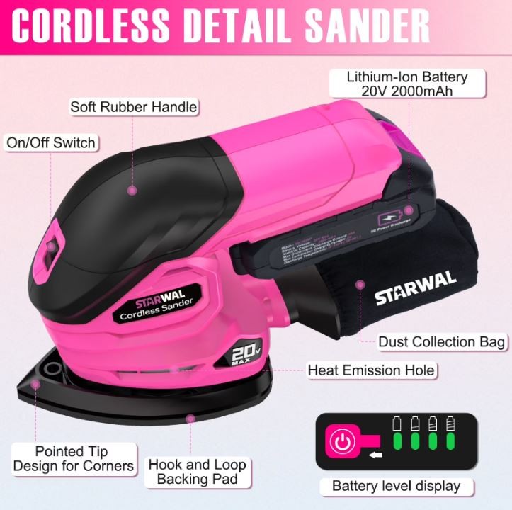 Starwal 120W Cordless Sander in Pink