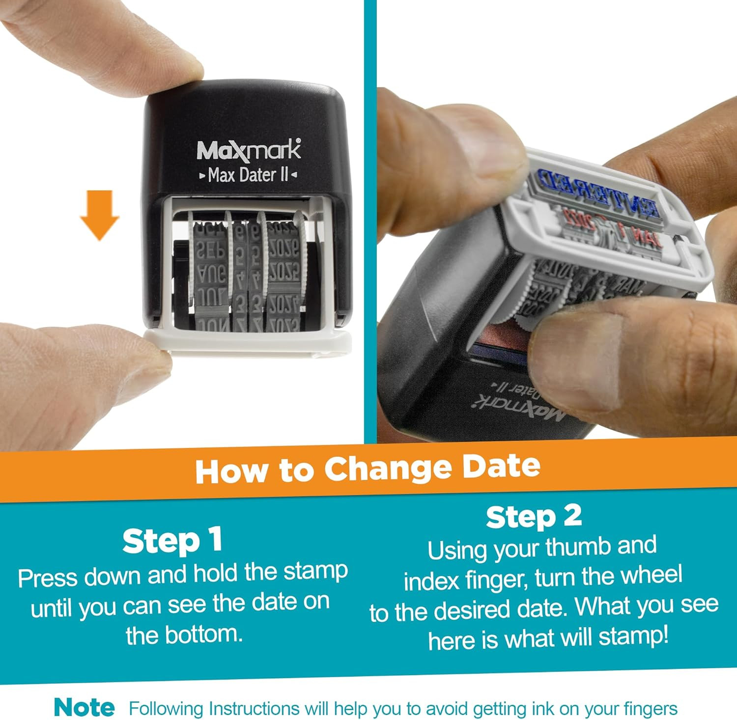 Self-Inking Rubber Date Office Stamp with Due by Phrase & Date - Red Ink (Max Da