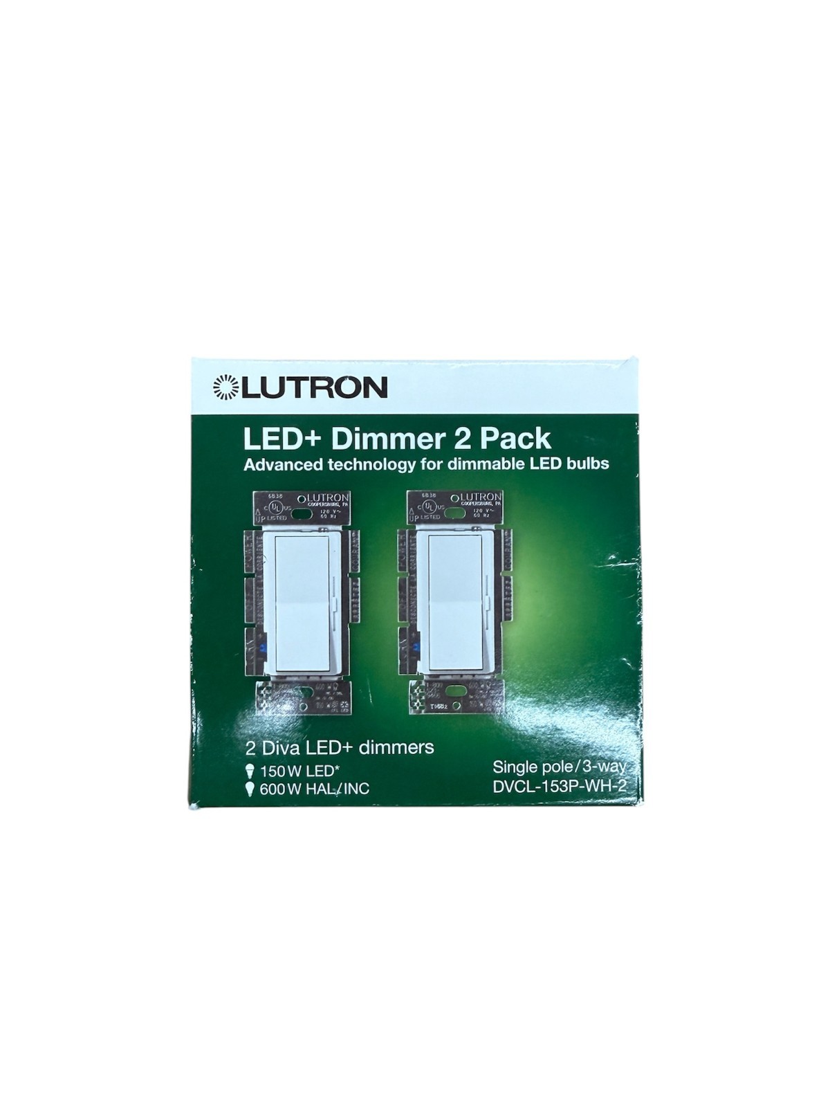 Lutron Diva Dimmer Switch DVCL-153P-WH-2 LED 150W 3-Way White 2-Pack Wallplate