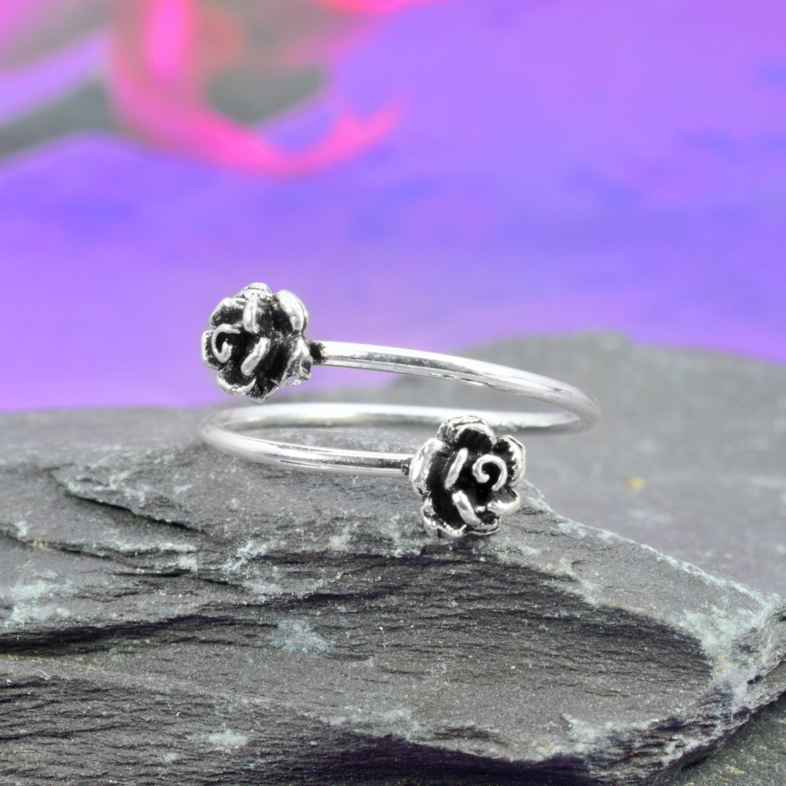 Sterling Silver 925 Double Rose Flower Toe Ring