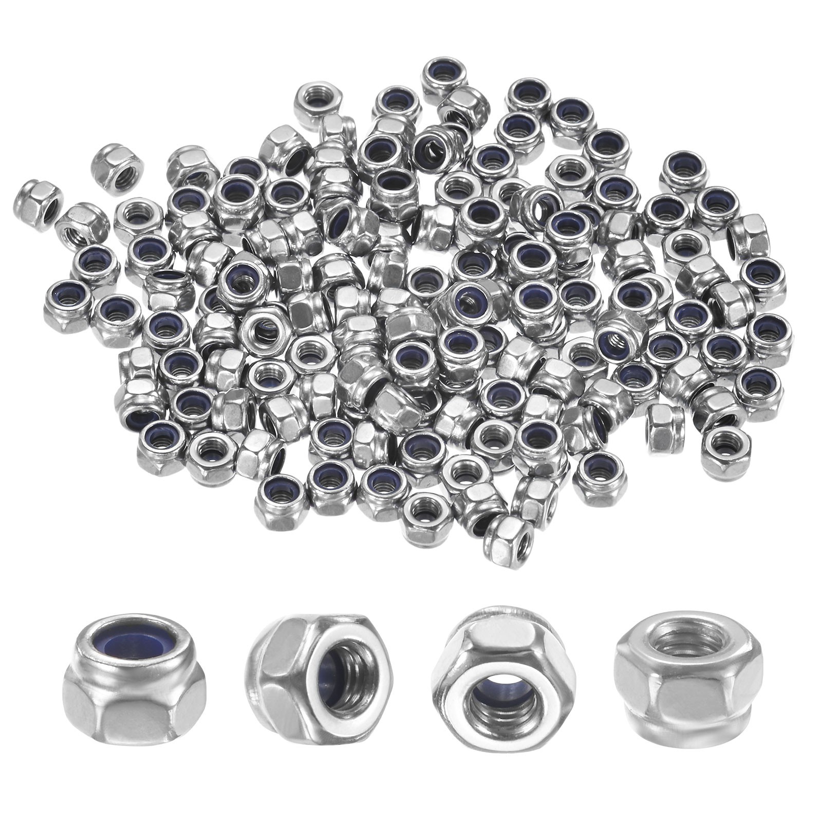 50-Pack Metric Nylon Insert Hex Lock Nuts, M3 x 0.5mm 304 Stainless Steel Nut