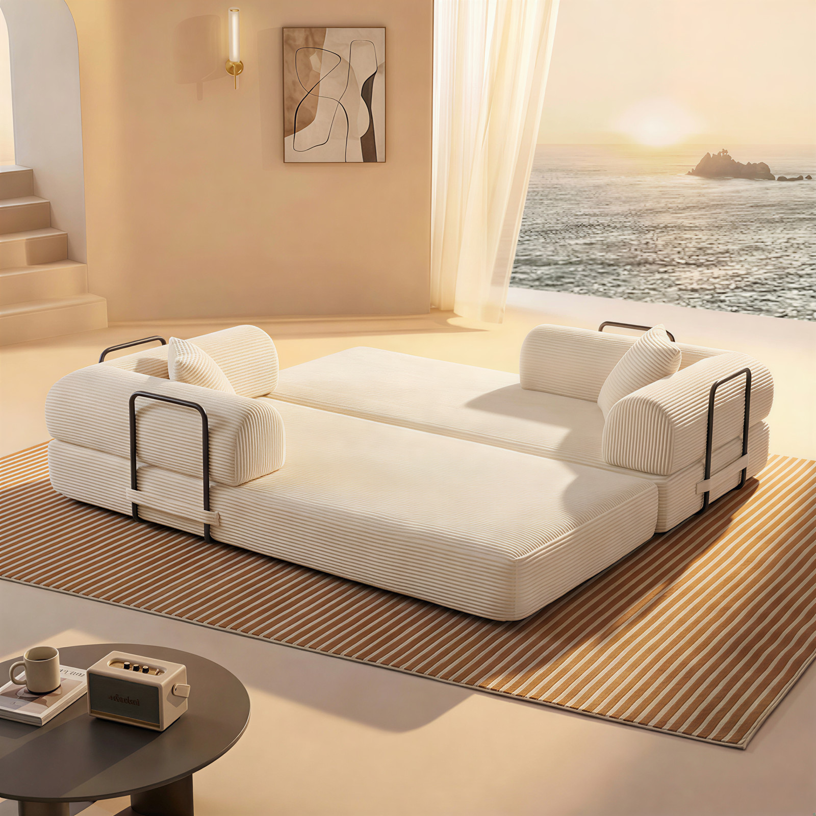 Compression Sofa,Convertible Floor Sofa Bed-with Pillow Back Support Armrest,Co