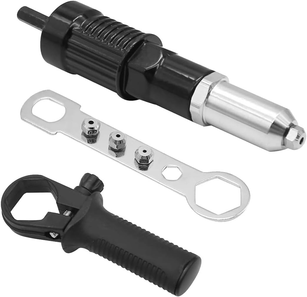 Pop Rivet Gun Adapter Kit Drill Attachment w 4 Rivet Heads 2.4–4.8mm