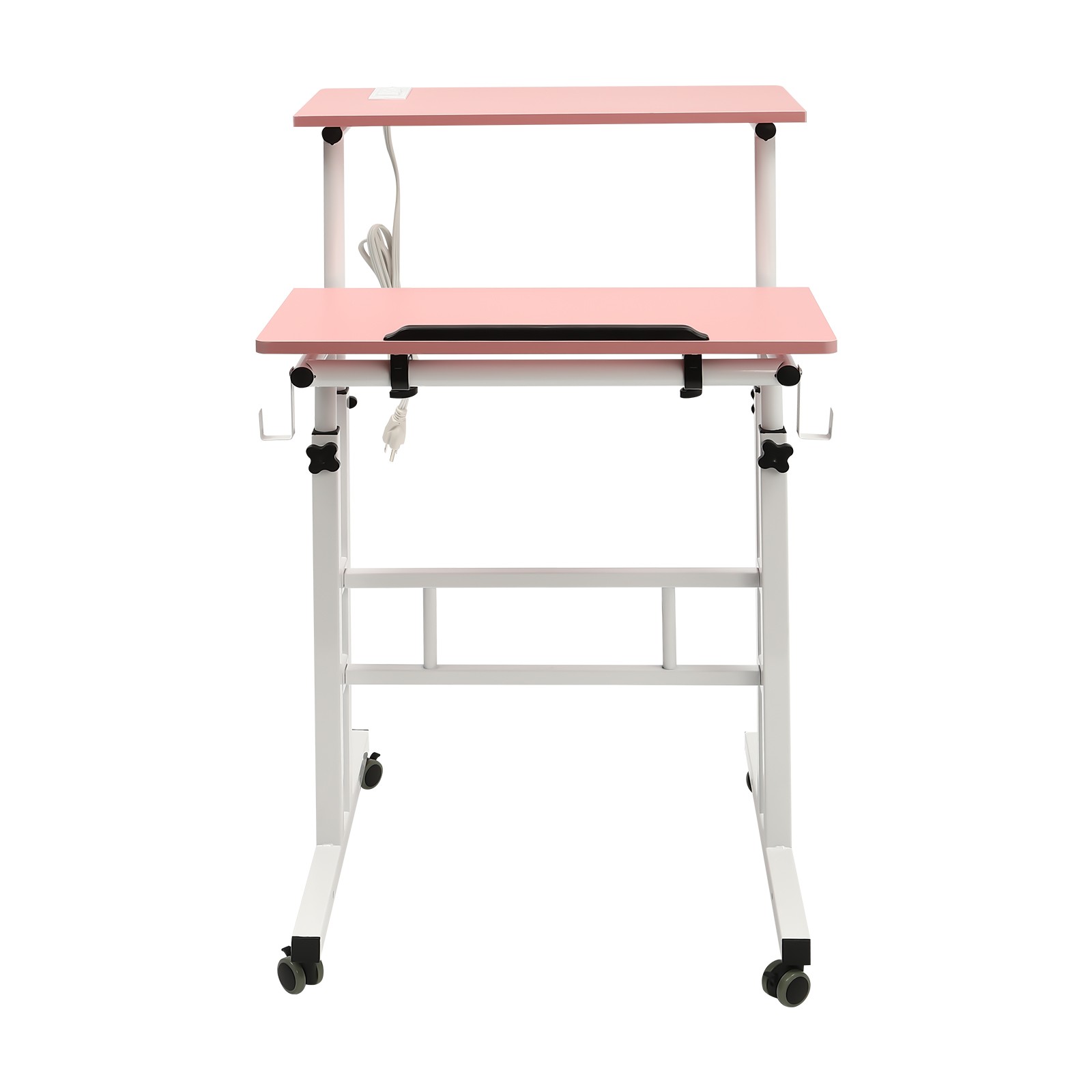 Mobile Adjustable Standing Desk with Dual Desktop for Home & Office