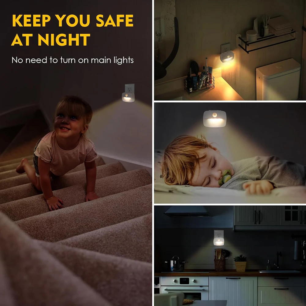 LED Night Light EU Plug In Smart Motion Sensor Light 220V Wall Lamp for Home...