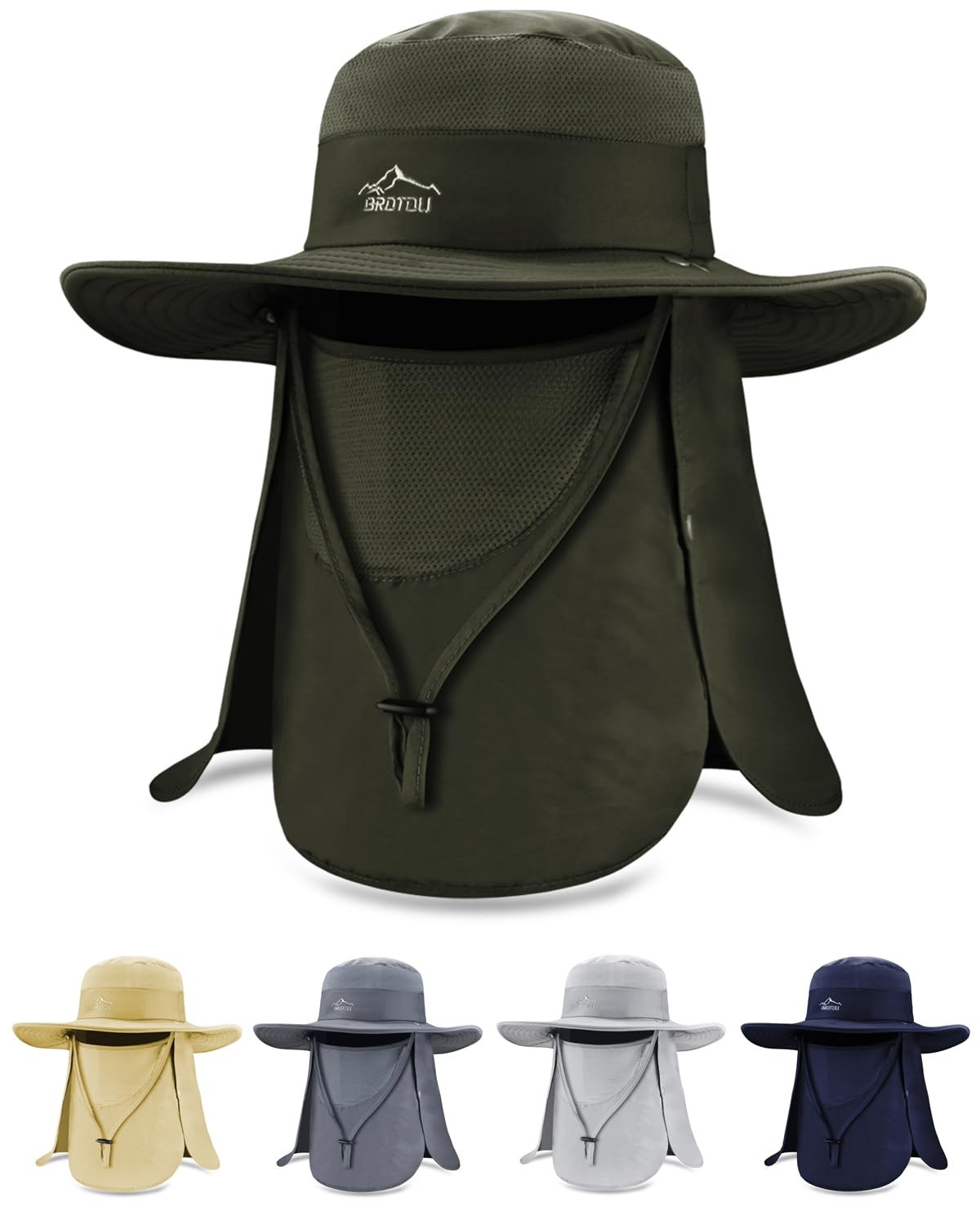 BROTOU Sun Cap Fishing Hats, UPF 50+ Wide Brim Outdoor One Size, Army Green