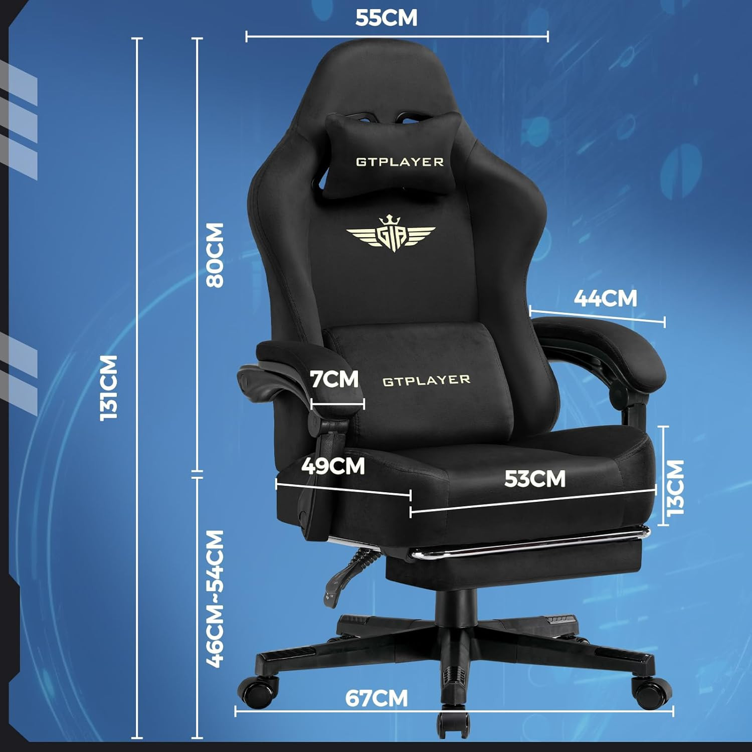 GTPLAYER Gaming Chair Fabric with Pocket Spring Cushion, Big and Tall Gamings Ch