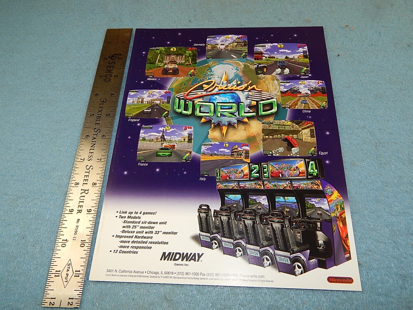 1996 Midway CRUISIN' WORLD video game advertising flyer