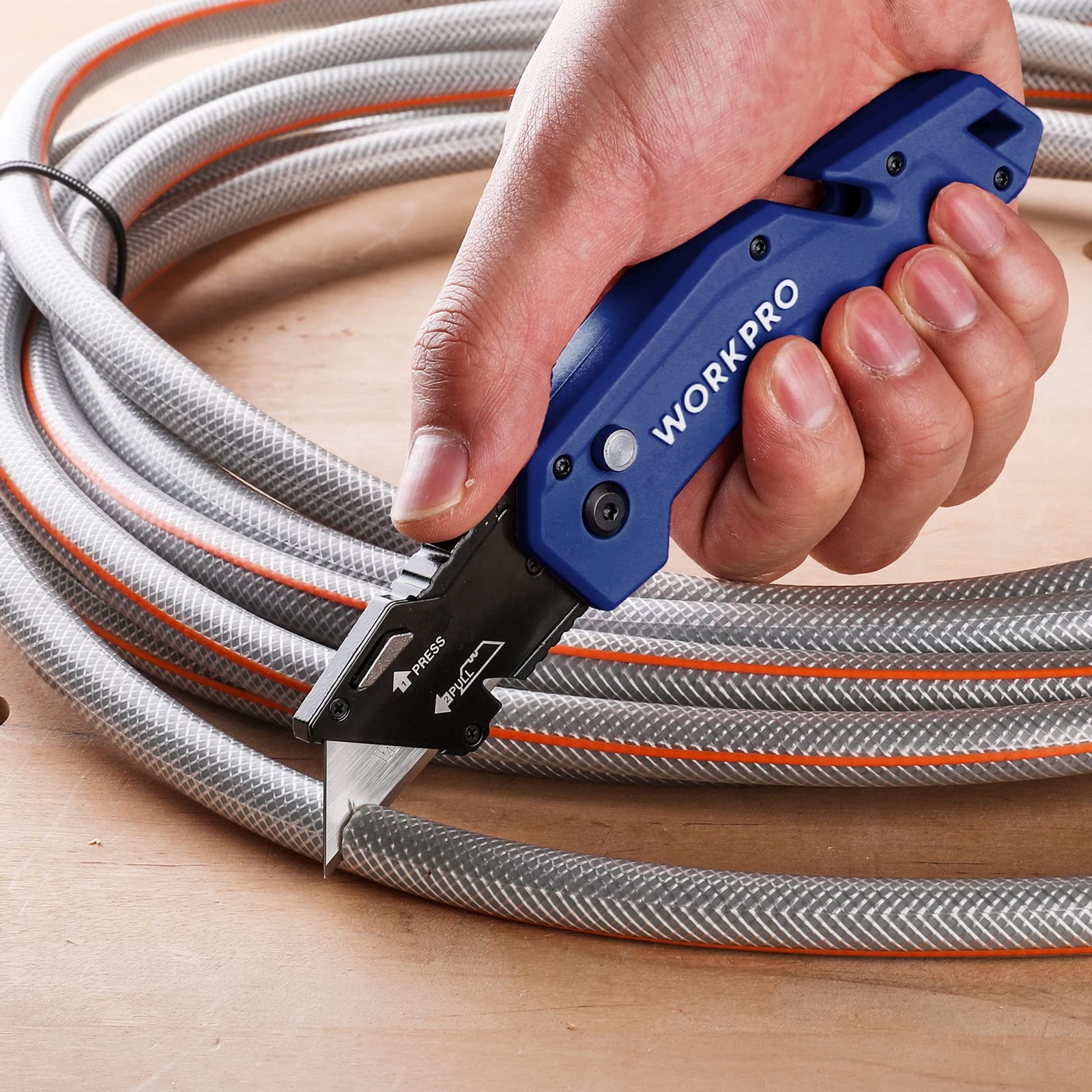WORKPRO Utility Knife Folding Box Cutter Wire Stripper Gut Hook Nylon Handle NEW