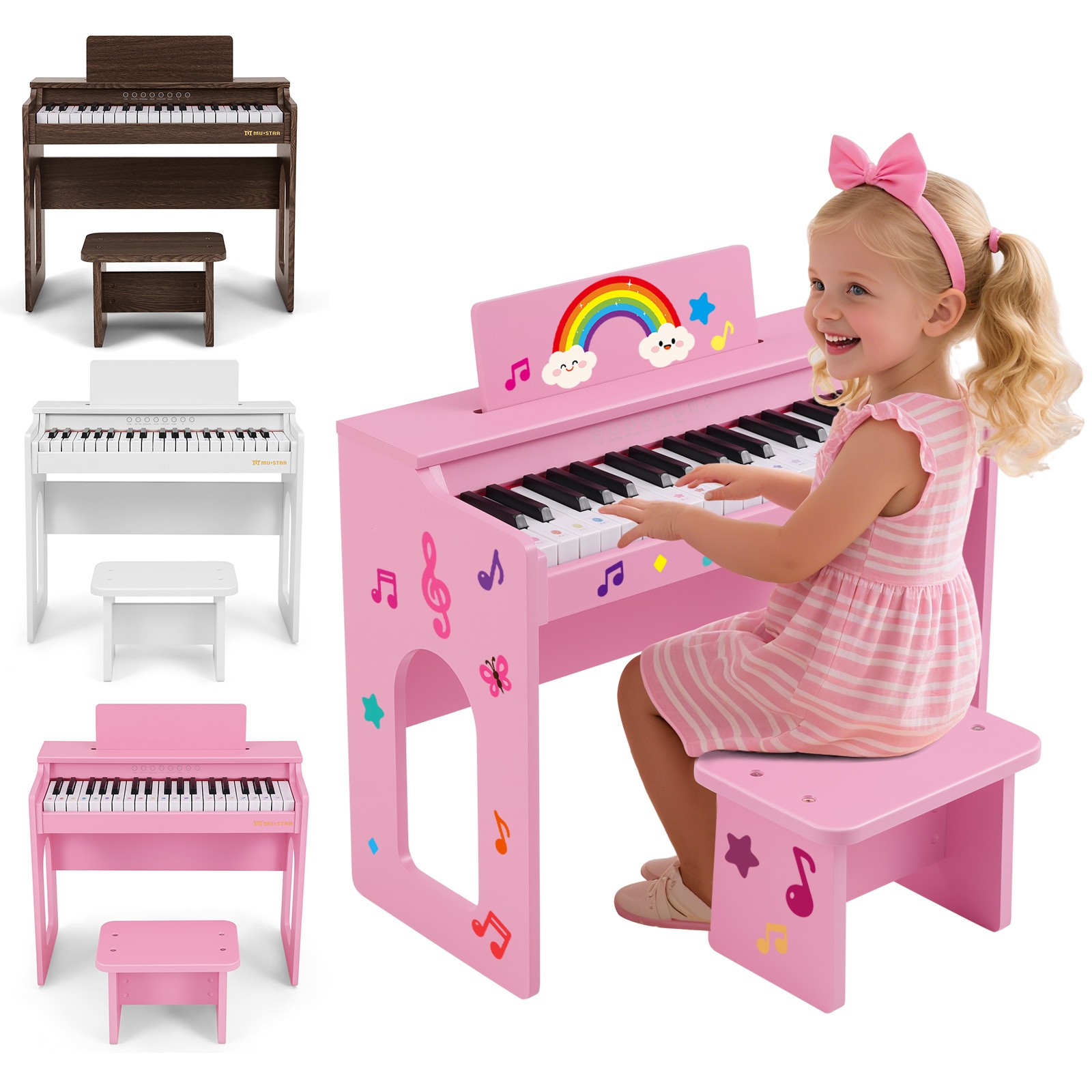 MUSTAR 37Key Kid Wood Digital Piano Keyboard Toddler Toy Music Education w/Stool