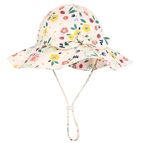Baby Girl Sun Hat with UPF 50+ Outdoor Adjustable Beach 6-12 Months Light Pink