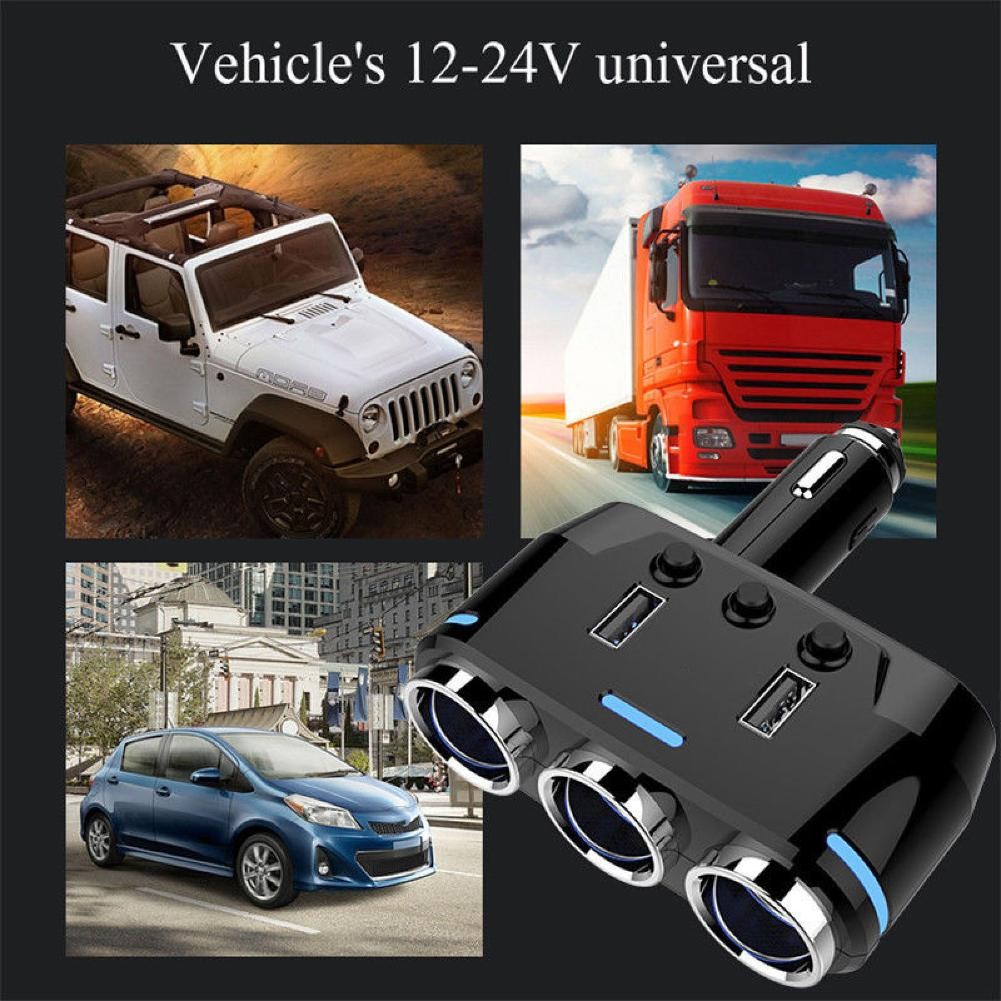 12V-24V Power Adapter Cigarette Lighter Socket Splitter Dual USB Car Charger E