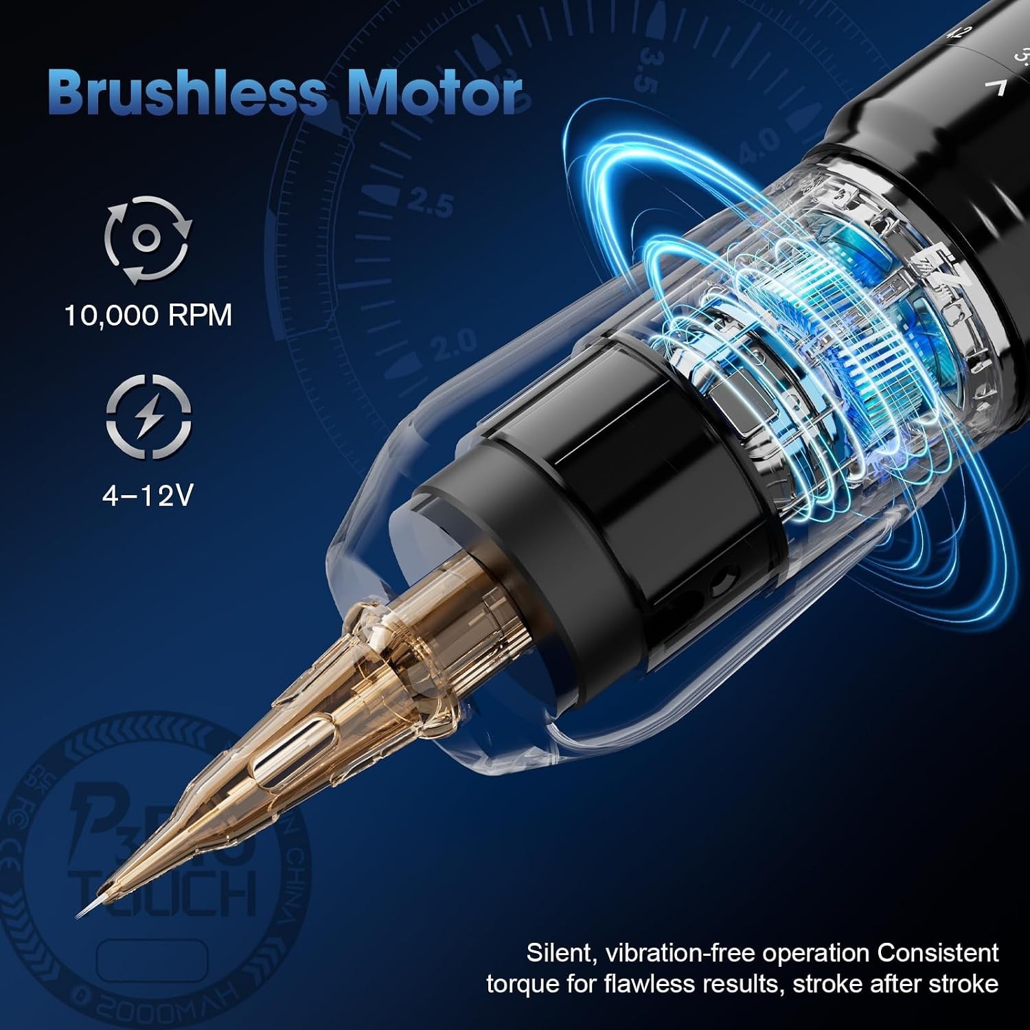 Touchscreen Tattoo Machine, Adjustable Strokes, Black