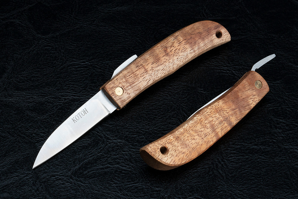 Kotoh Knife Works Kotoh-D Satin Blade w/ Hawaiian Koa Handle and Leather Pouch