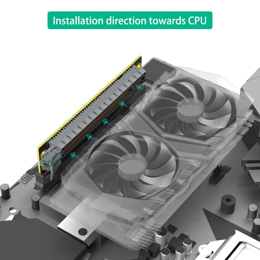 PCI-e 16X 3.0 Riser Card, 90 Degree Reverse M-F, 2U Server, Points to CPU