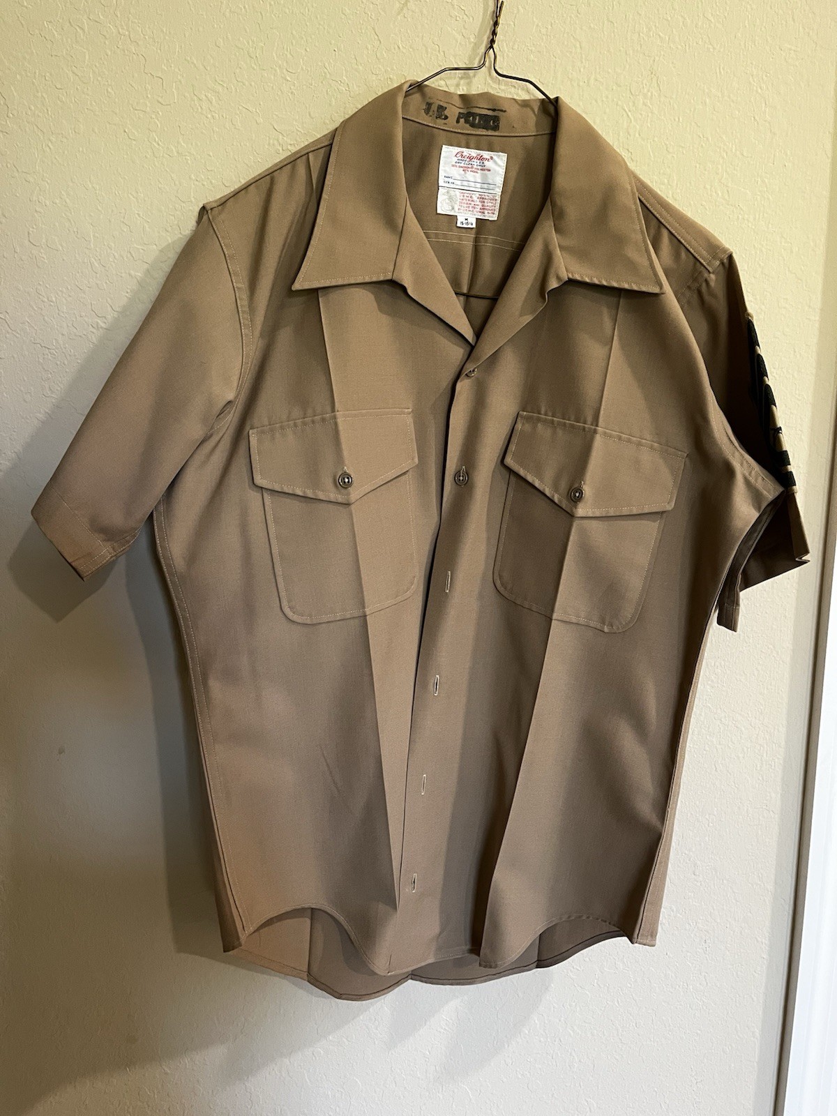 USMC Military Men's M 15-15-1/2 Shirt Khaki W Gunny Sergeants Patches E-7 USA