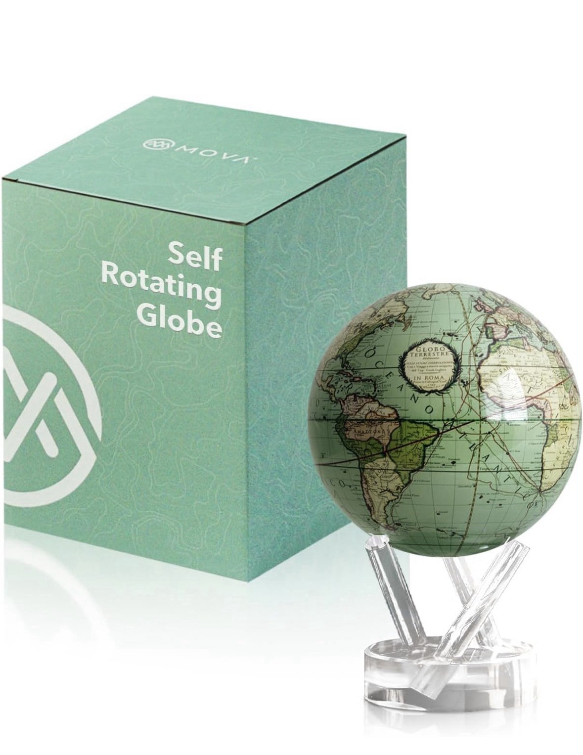 MOVA Globe Antique Cassini Green 4.5” Solar Powered Rotating Desktop Globe
