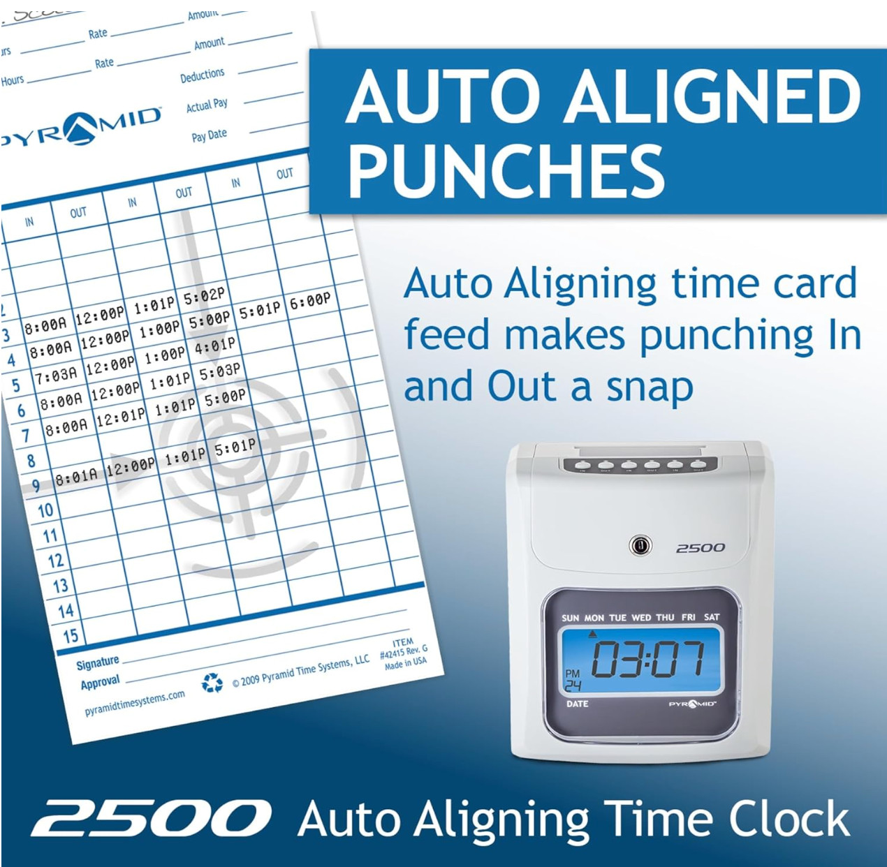 Pyramid Time Systems 2500 Employee Time Clock Punch Card Machine – Open Box
