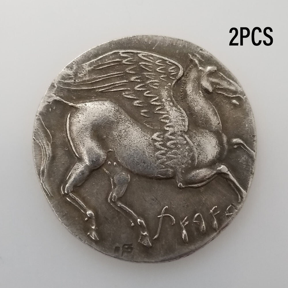 2Pcs Silver Antique Crafts Ancient Greek Coins- Copy Coin For Collection #3387