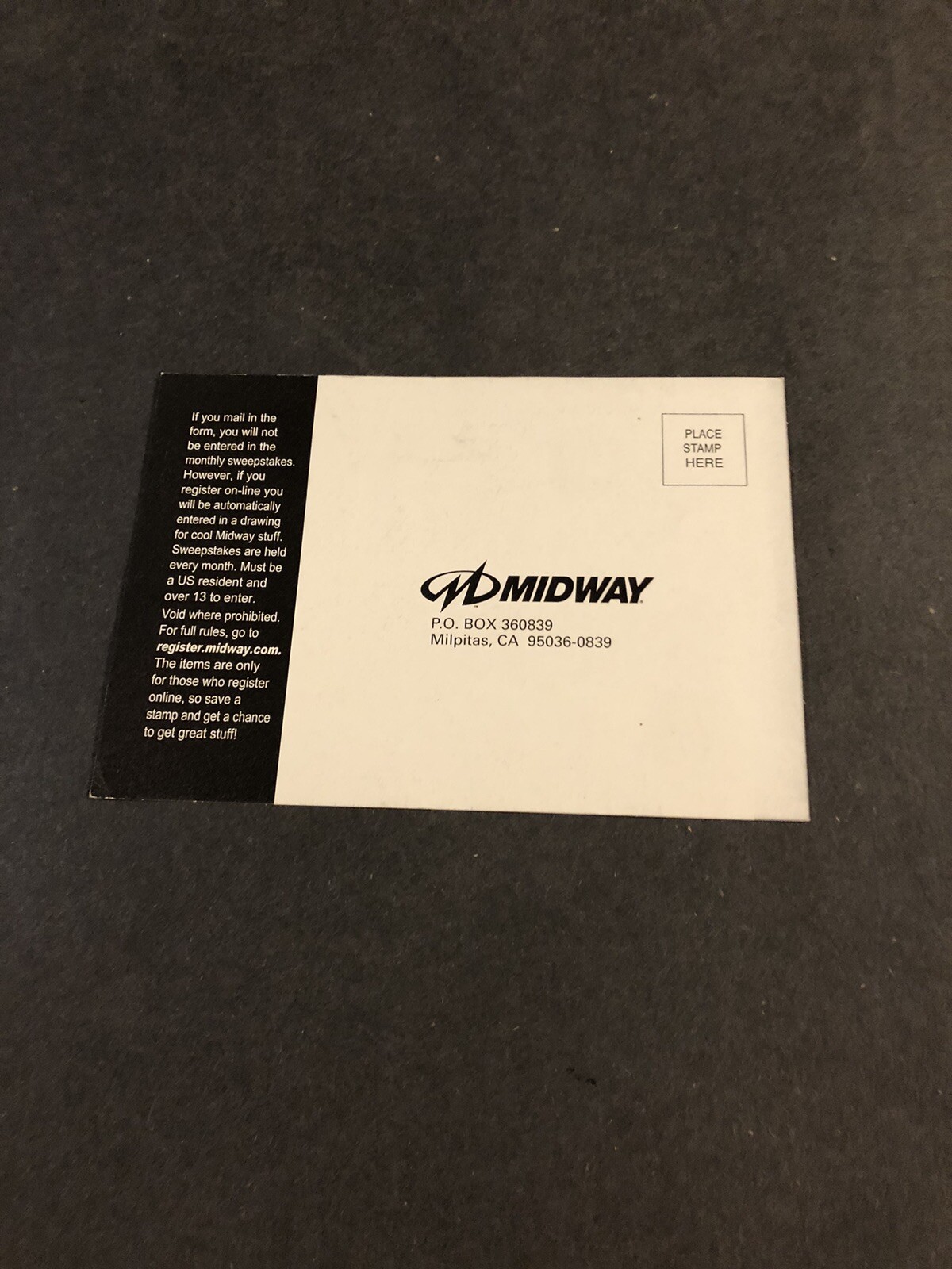 Midway GameCube Registration Card Insert