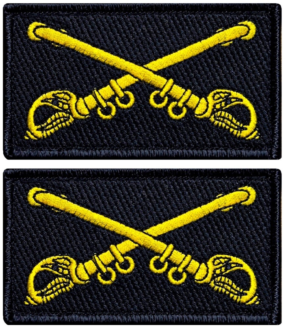 U.S. Army Cavalry Crossed Sabers Embroidered Patch - 2PC HOOK BACKING  3.5"x2"