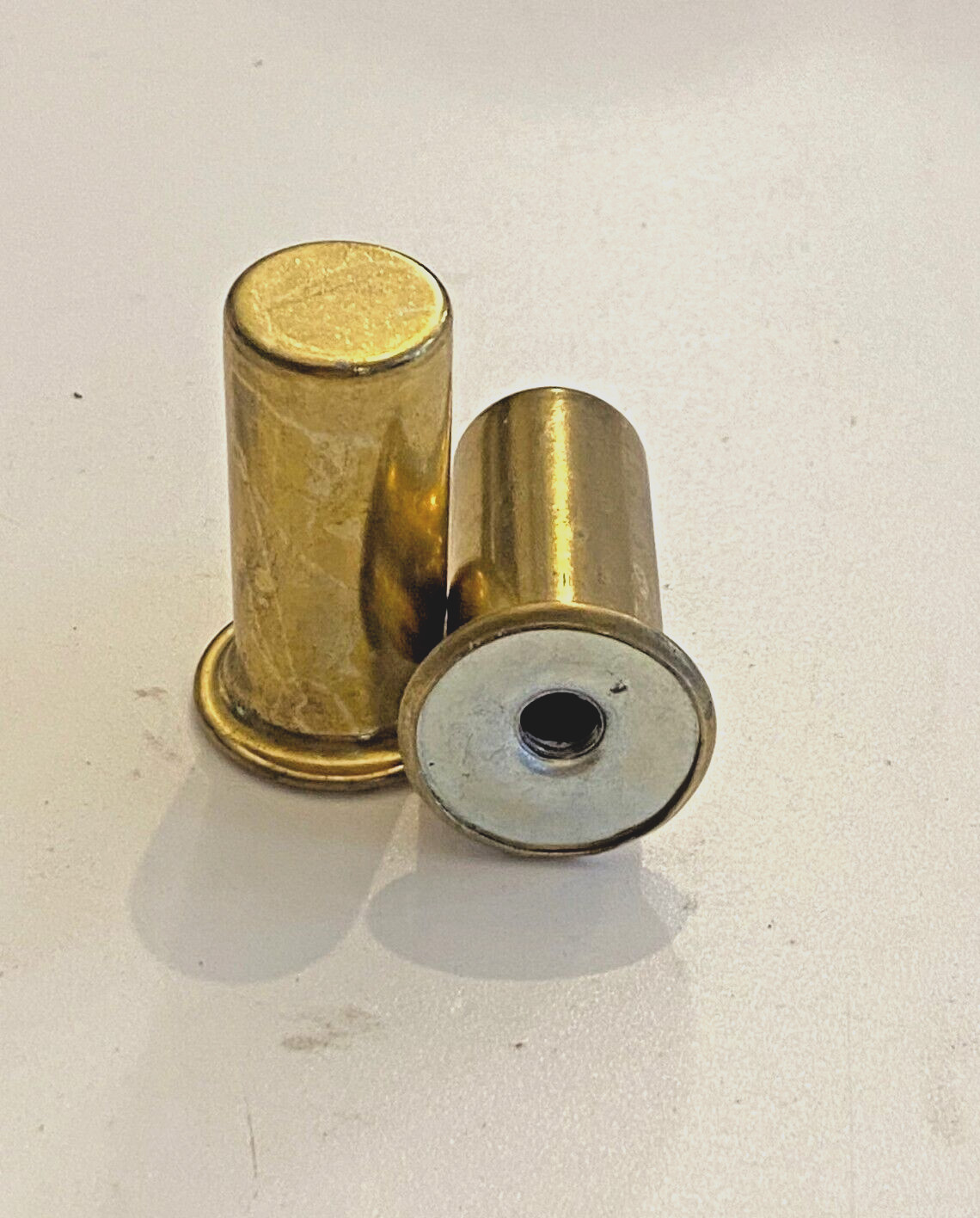 NEW~OLD STOCK PAIR OF BRASS PLATED STEEL TOP HAT FINIAL 1-1/2 tall TAP 1/4-27