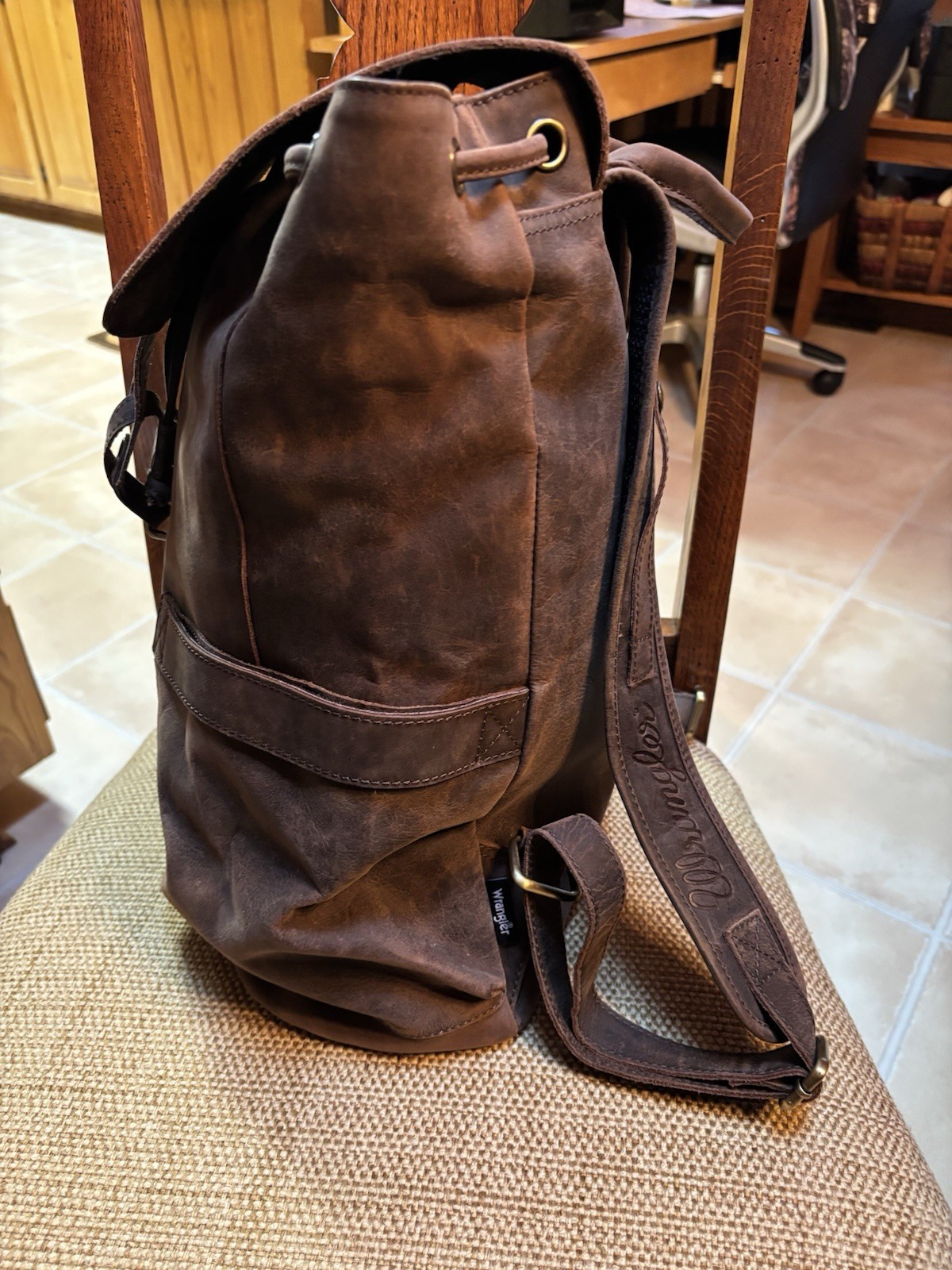 All Leather Brown WRANGLER Heavy Duty Backpack Mint Condition