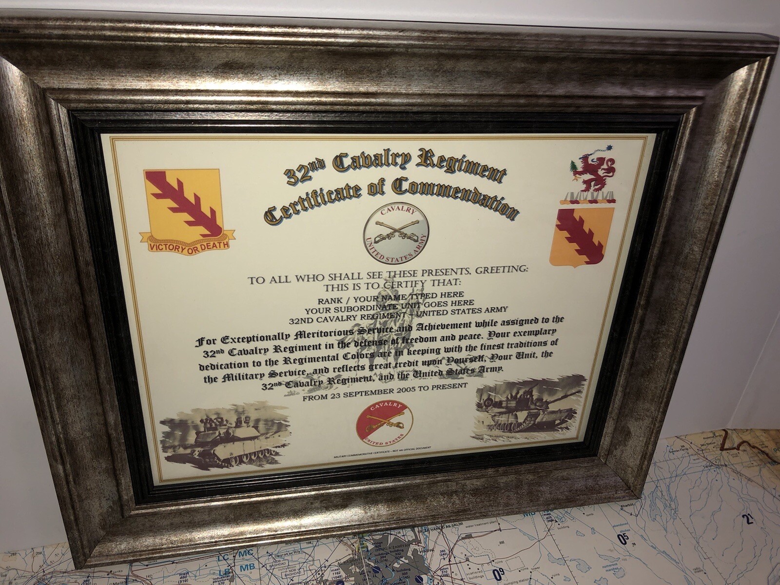 32ND U.S. CAVALRY REGIMENT / COMMEMORATIVE - CERTIFICATE OF COMMENDATION