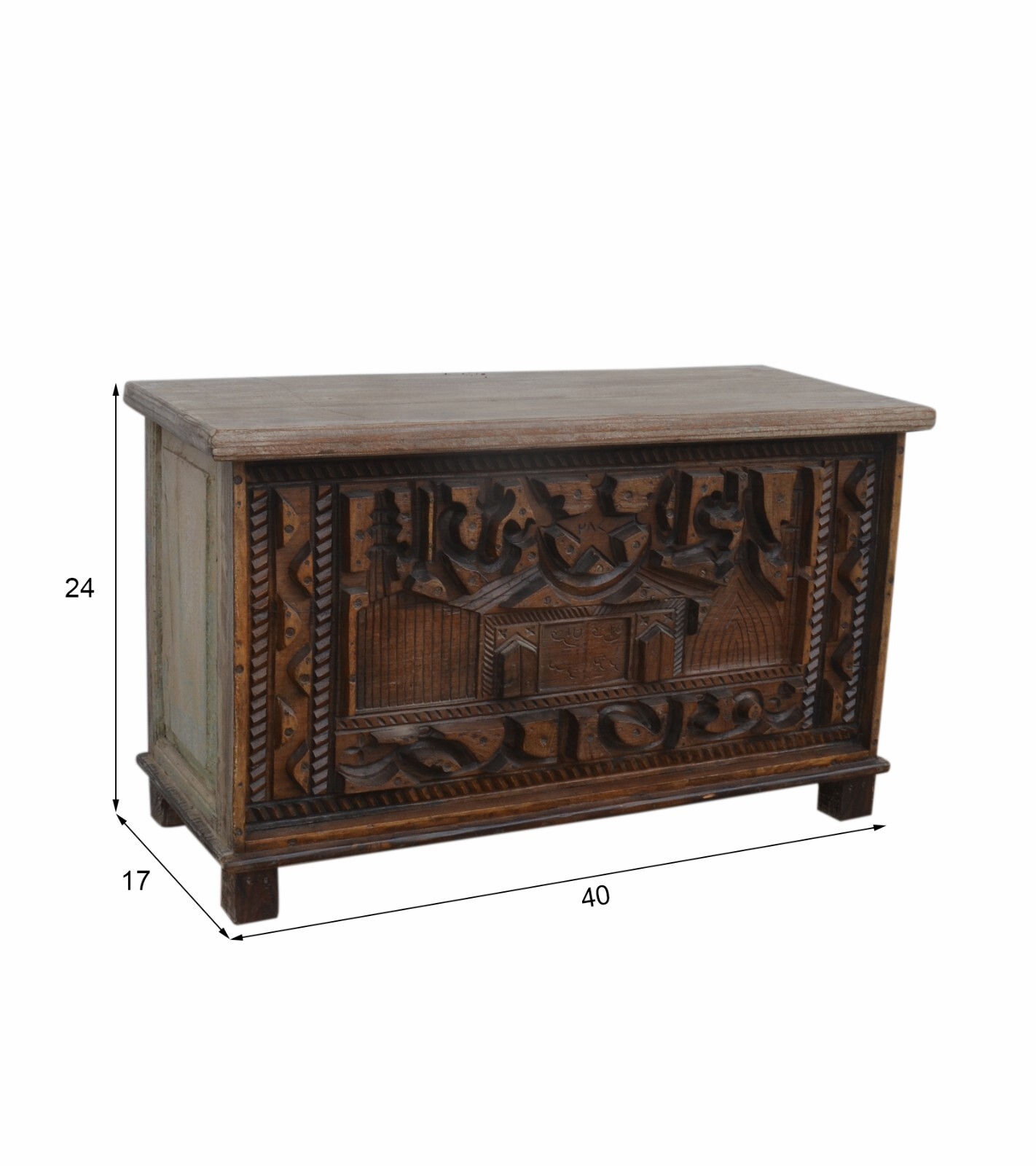 Reclaimed Teak Wood Trunk with Hand Carved Design.