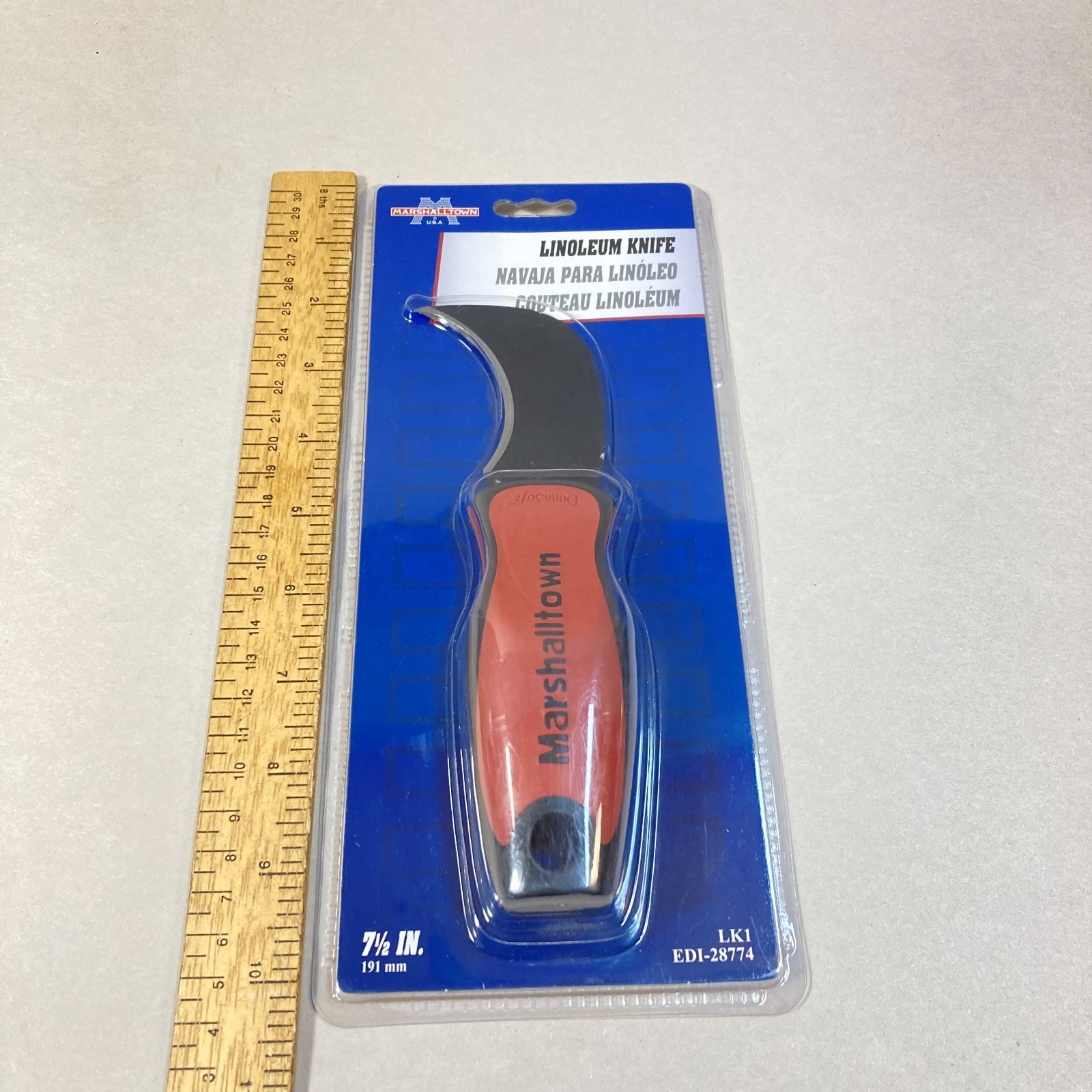 Vintage Marshalltown Linoleum Knife Curved Blade Soft Grip Handle 7 1/2in USA