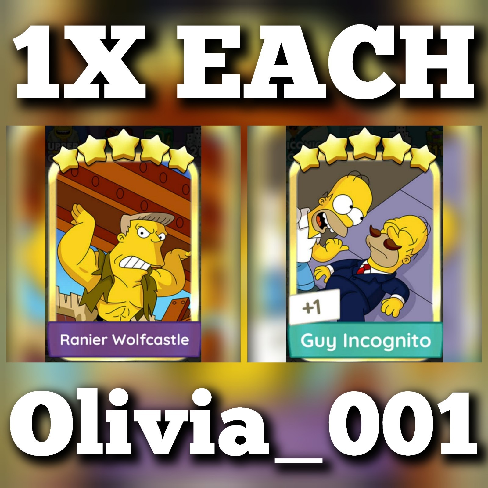 1 x Each Ranier Wolfcastle & Guy Incognito :- Mono_Poly_Go Golden Blitz Stickers