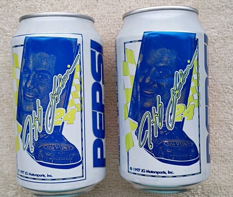 2 VINTAGE 1997 JEFF GORDON Pepsi Soda Pop Cans 12oz - ALUMINUM CANS -RARE