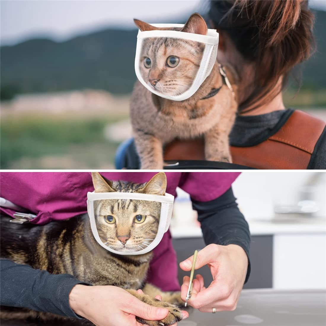 Cat Muzzle, Breathable Muzzles Face Mask Adjustable Kitten S, White