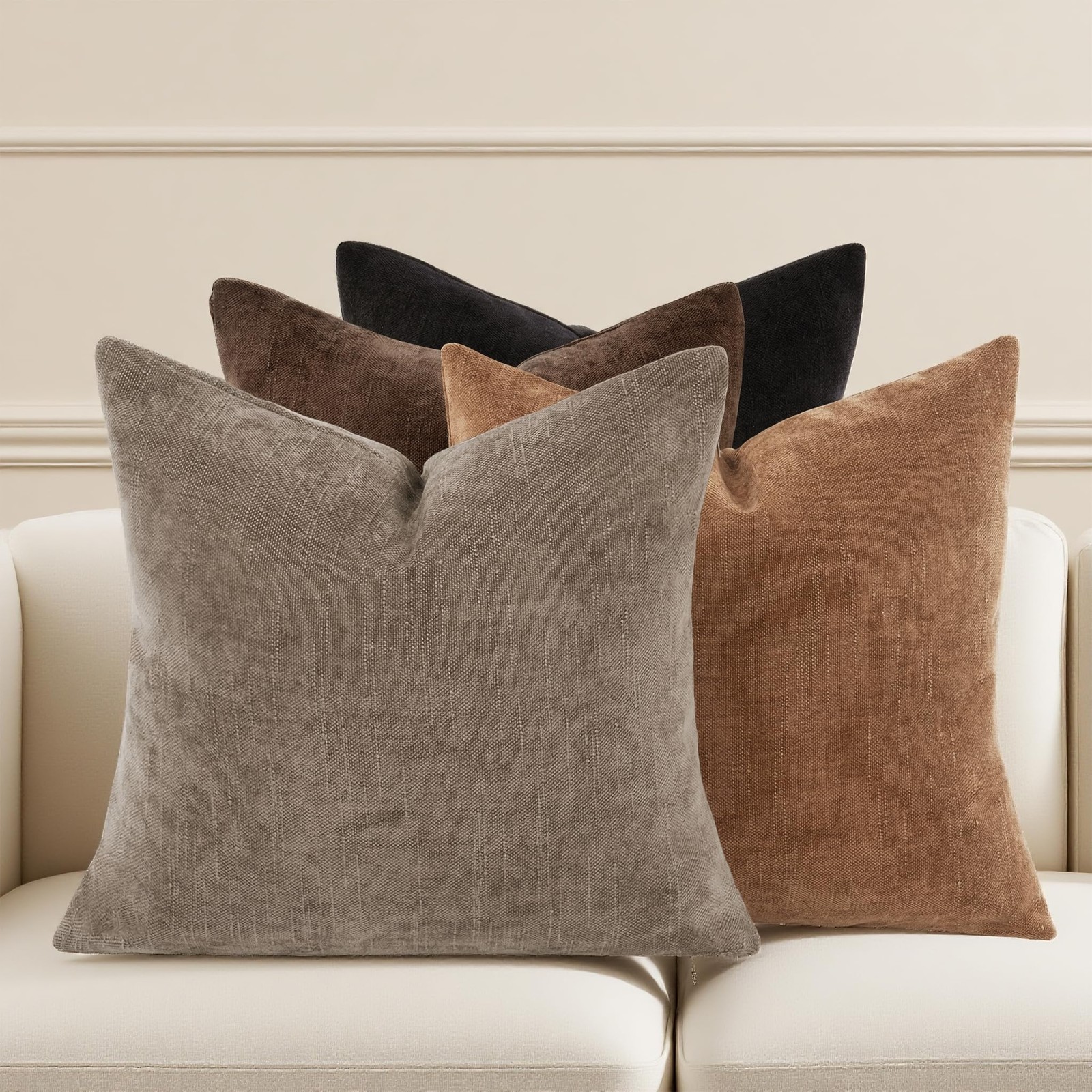 Lunofox Farmhouse Decor Throw 18" x (Pack of 4), Neutral Brown/Black
